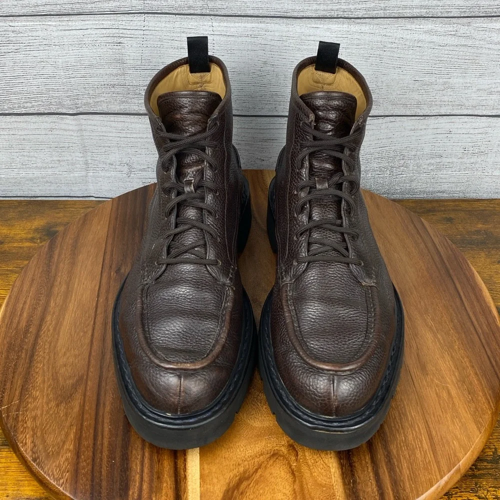 Bally Lysius Brown Pebbled Leather Moc Toe Boots Men’s Shoe Size Size 12 D